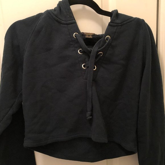 Urban planet (Revamped) cropped teal hoodie with front lace/lacing - Picture 2 of 3